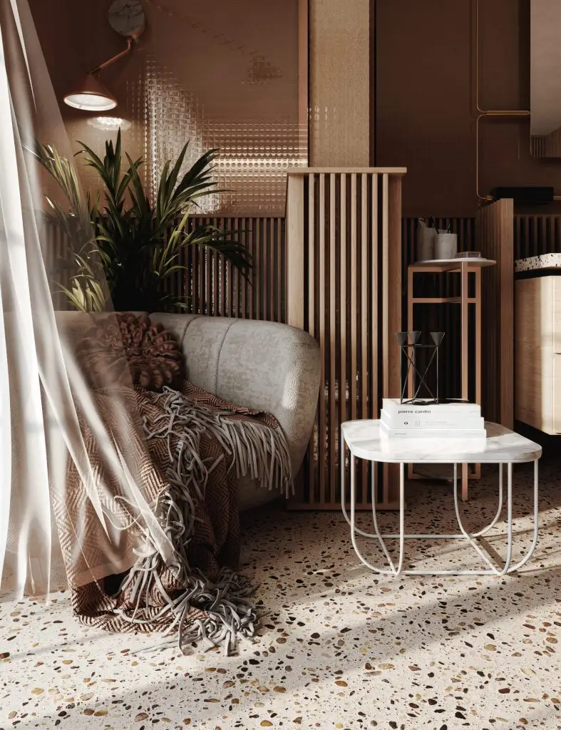 Render d'interni salotto: dettaglio poltrona - DDvisualization