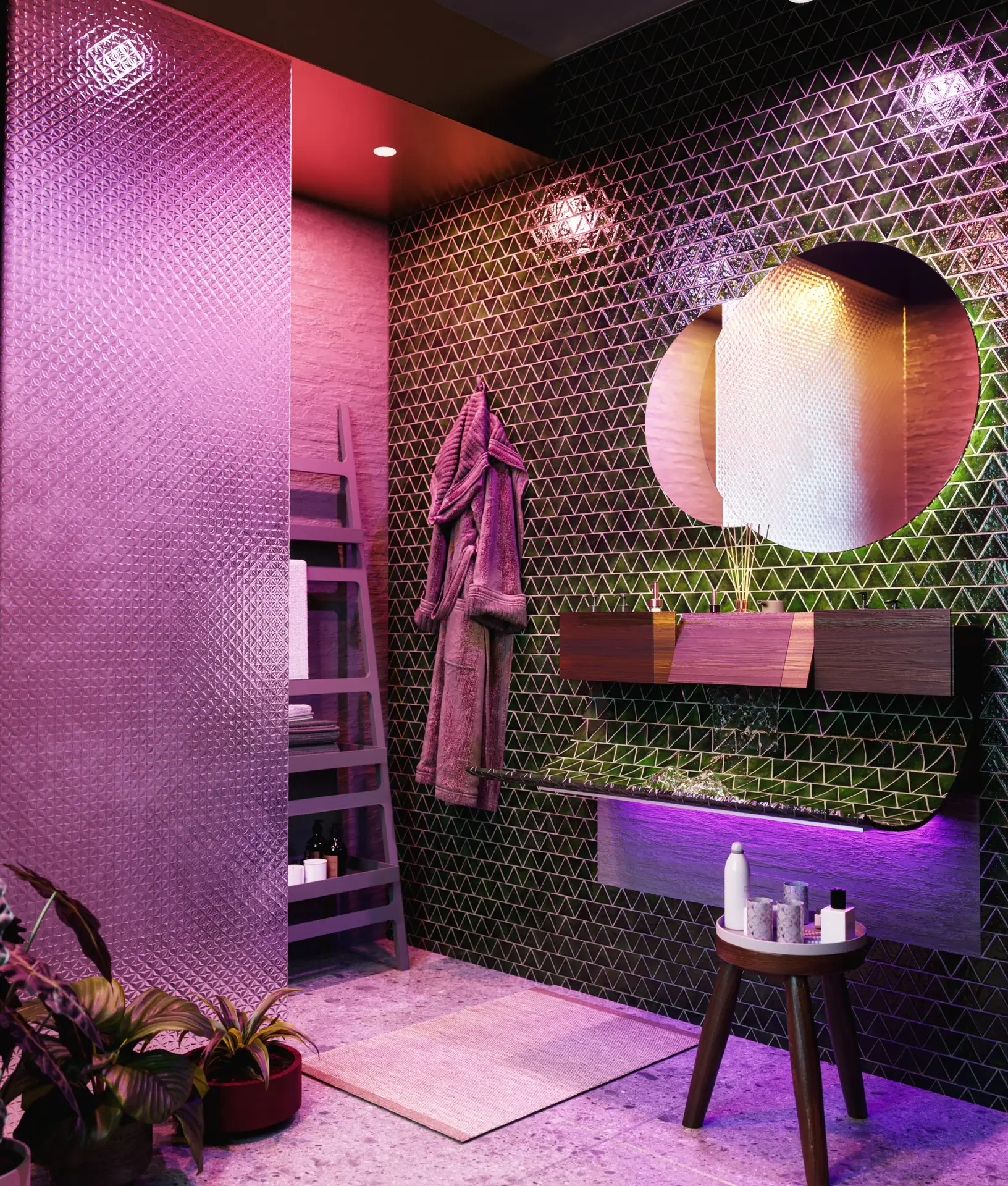 Specchio in bagno con luce fucsia: rendering bagno - DDvisualization